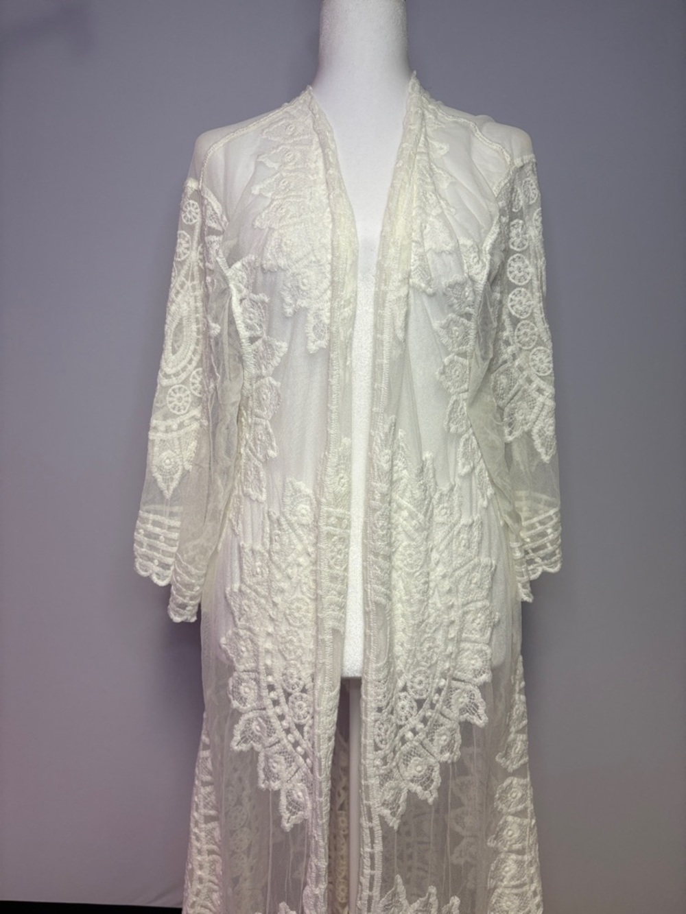 Rachel Zoe Ivory or White lace kimono duster cardigan